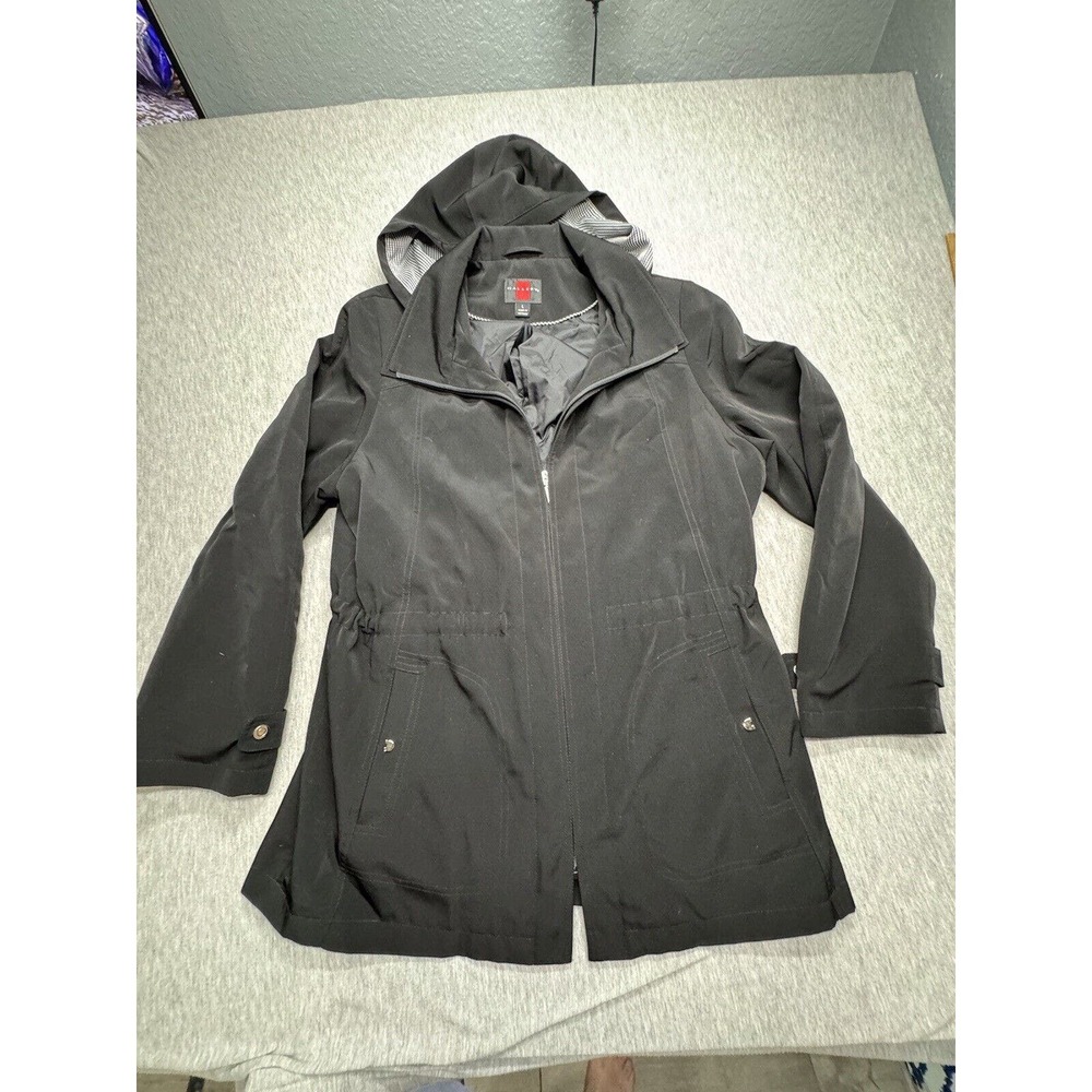 GALLERY NEW YORK WOMENS BLACK HOODED JACKET SIZE L 100% POLYESTER